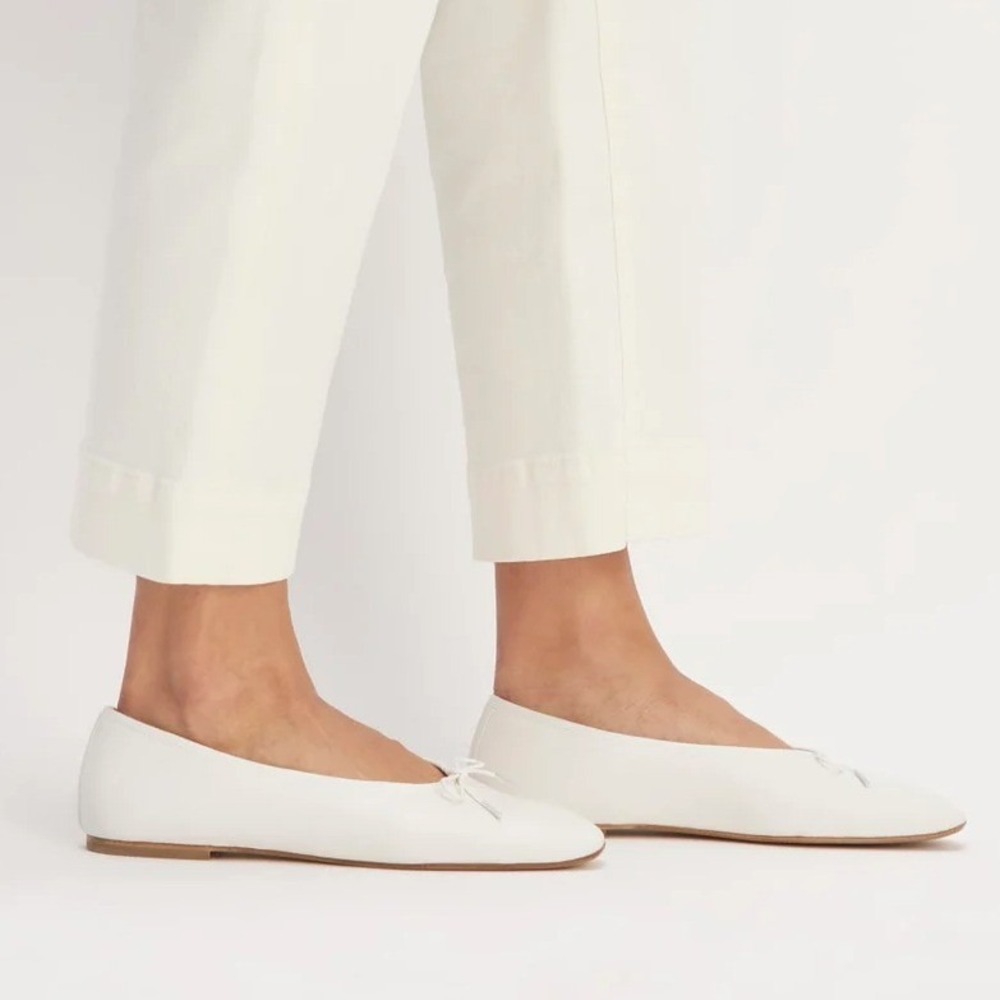 Everlane The Day Ballet Flat Canvas White Cream‎ Square Toe Bow Shoes Womens 11